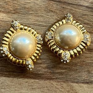 VINTAGE GIVENCHY GOLD PLATED FAUX PEARL OVERSIZED EARRINGS